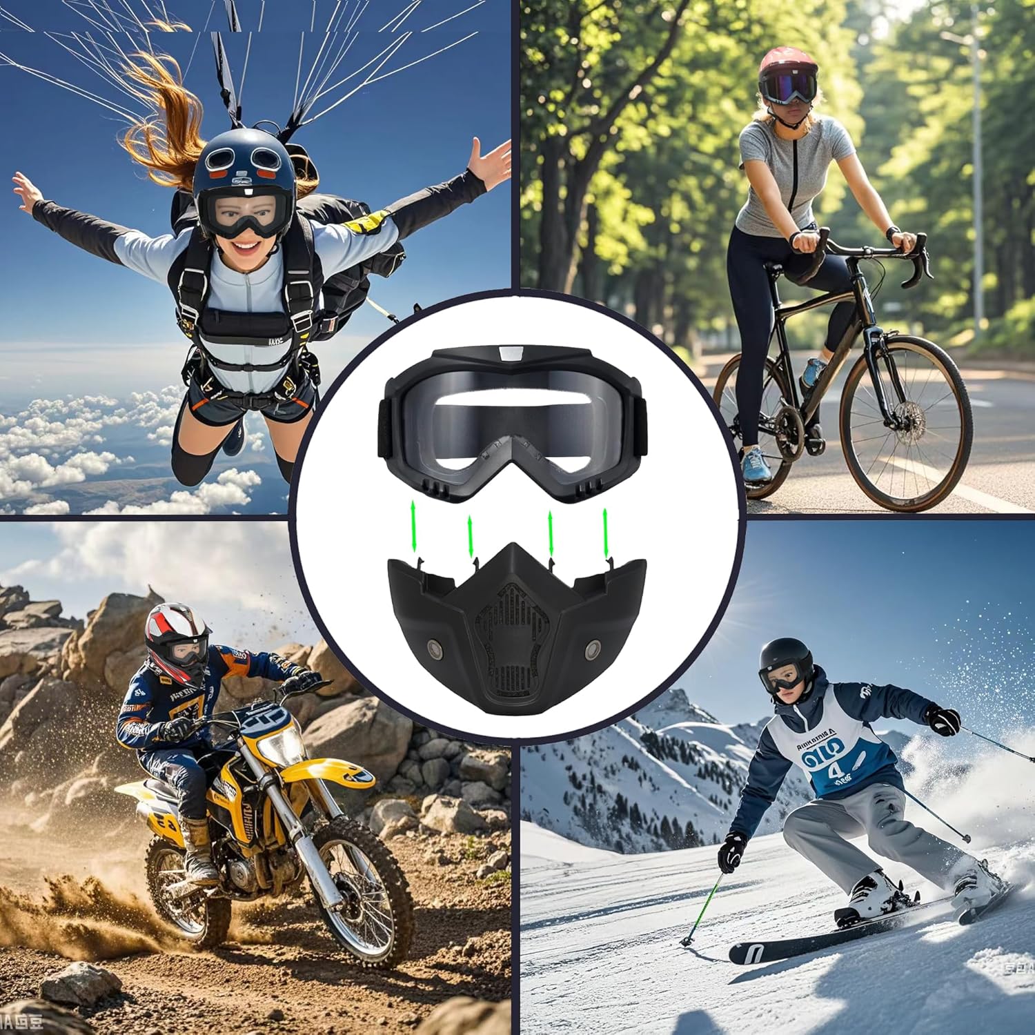 Motorcycle Riding Goggles With Detachable Face Mask